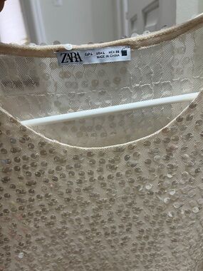 ZARA Cream Sequin Mesh Shell Top